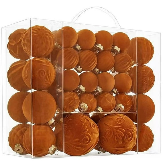 Orange Velvet Christmas Ball Ornaments, Christmas Tree Decorations 46Pcs Shatterproof Christmas Ornaments Set with 5 Styles in 3 Sizes(Small Medium Large), Christmas New Year Winter Party Home Decor