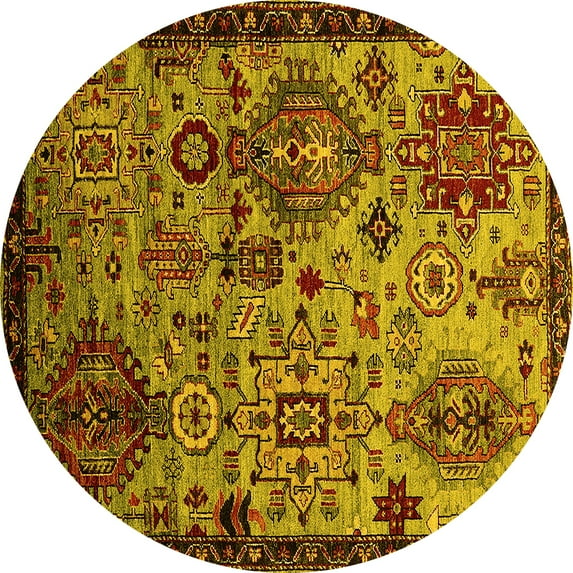 Ahgly Company Indoor Round Oriental Yellow Industrial Area Rugs, 8' Round