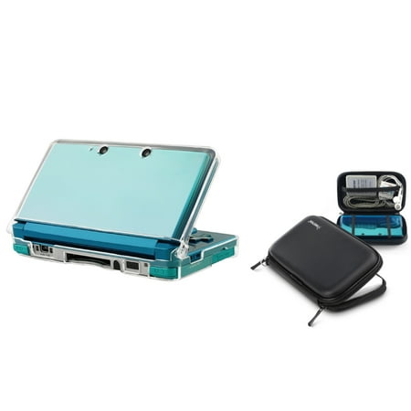 Insten Clear Crystal Shell Case + Black EVA Protective Case Bag Pouch For Nintendo 3DS N3DS (2-in-1 Accessory Bundle)