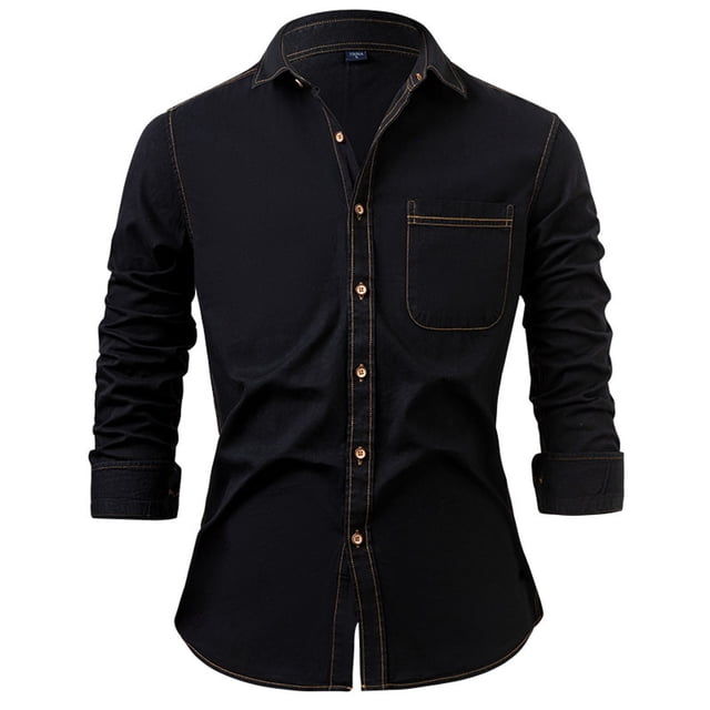 pstuiky camisetas de manga larga para hombre, Camisa deportiva de manga larga con cuello vuelto y botones lisos holgados a la moda para hombre top de hombre l