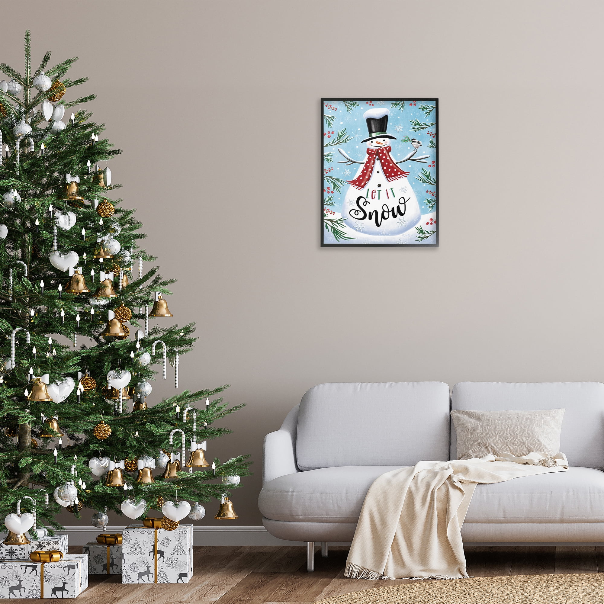 Stupell Industries Let It Snow Phrase Holiday Painting Black Framed Art Print Wall Art, 24 x 30
