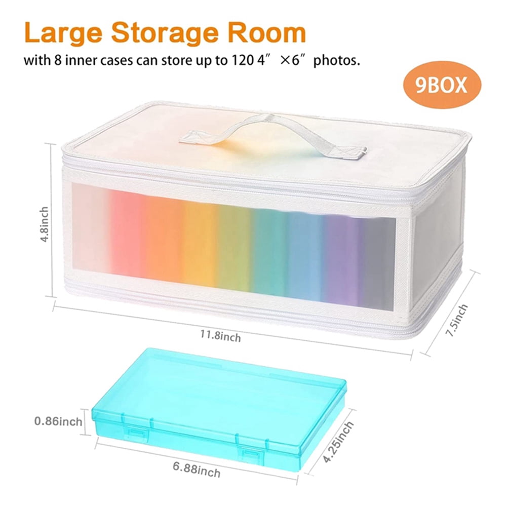 4x6 Inch Photo Storage Boxes Photo Case with Handle, 10 Inner Plastic Photo Keeper, Scrapbook Organiser Container Box