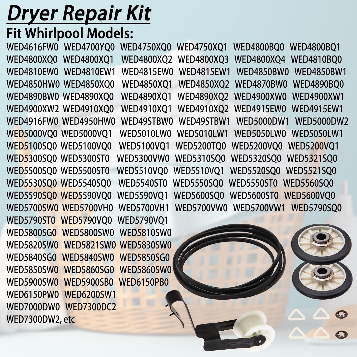 4392065 Dryer Repair Kit Replace Compatible with Whirl-pool WED5840SW0 WED6150PW0 WED7300DW2 WED5830SW0 WED5840SG0 WED5600ST0 WED5700VH0  349241T Drum Roller Kit 691366 Idler Pulley 341241 Dryer Belt