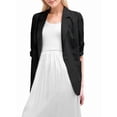 thumbnail image 2 of Women'S Lightweights Lapel Three-Quarter Sleeve Elastic Pleated Fully Lined Casual Work Jacket with Pockets Black M, 2 of 9