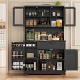 thumbnail image 3 of Walsunny Pantry Cabinet with Microwave Shelf Doors Drawer for Kitchen Storage 68" Tall Kitchen Food Cabinet Pantry Organizer Shelves Coffee Bar Cabinet with Hutch Black, 3 of 9