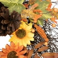 thumbnail image 4 of 24" Autumn Harvest Artificial Fall Leaves Berries Pinecones & Sunflowers Wreath - Unlit, 4 of 5