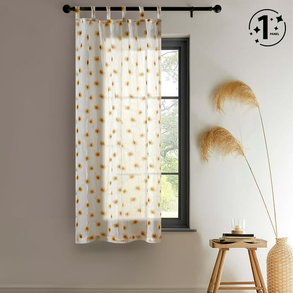 Urban Shop 38" x 63" Sheer Single Curtain Panel, Sunflower Print