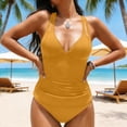 thumbnail image 2 of Yellow High Waisted Tankini Set Womens Tummy Control Two Piece Swimwear Cross Front V Neck Full Coverage Double Strap Bottoms,Size S, 2 of 9