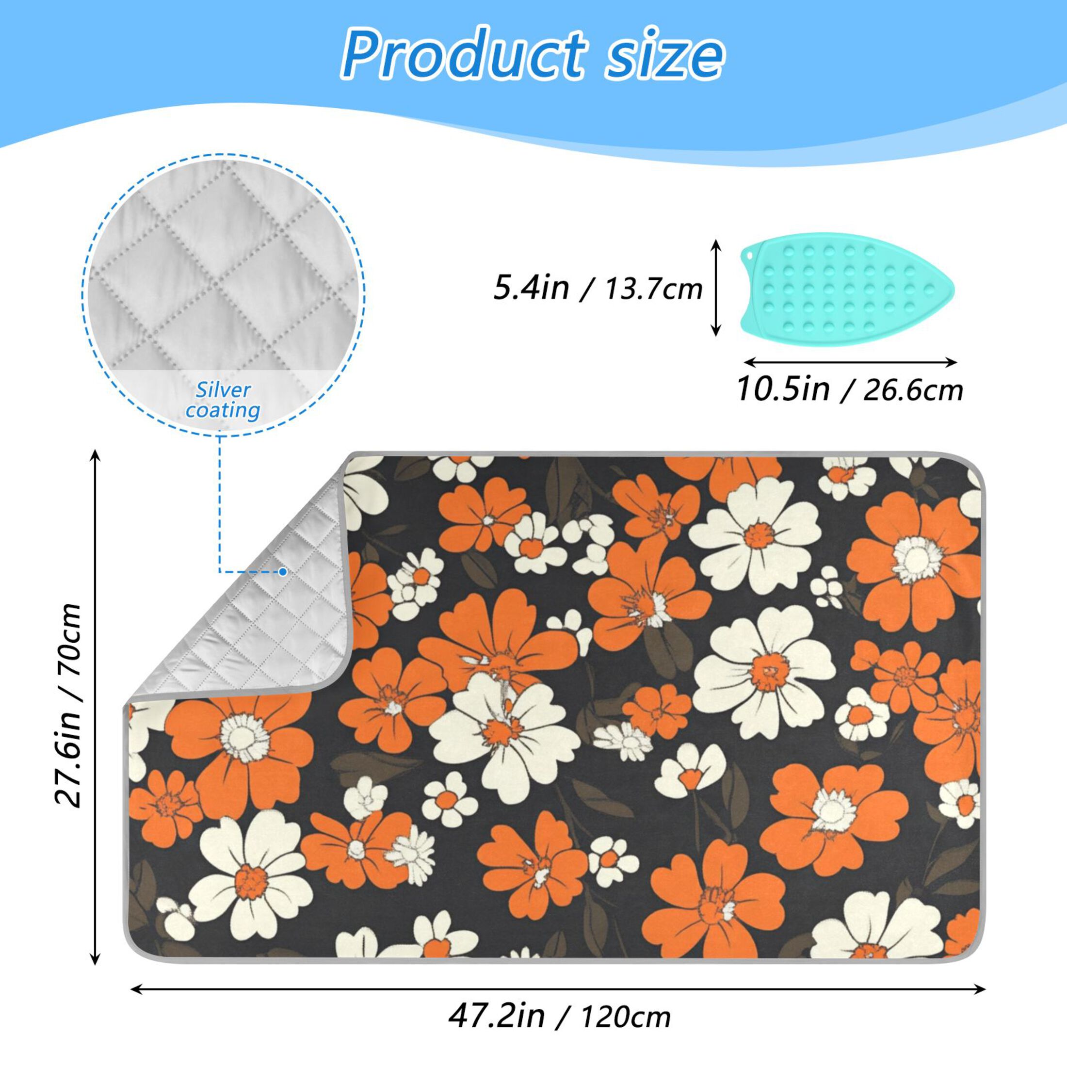 White and Orange Daisy Flowers Ironing Mat Blanket Portable Travel Ironing Pad Heat Resistant Pad 47.2" x 27.6”