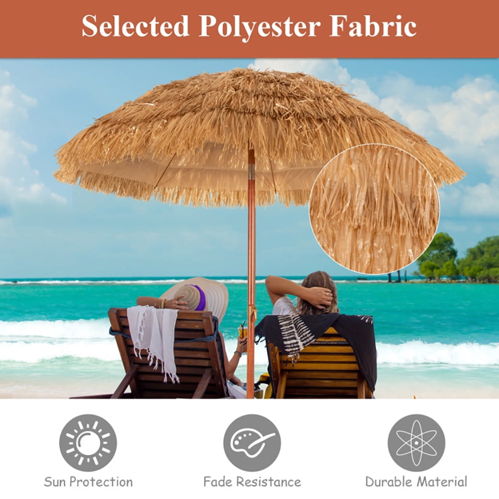 Resenkos 6.5 Feet Portable Thatched Tiki Beach Umbrella with Adjustable Tilt, Patio Offset Umbrella with Easy Tilt Adjustment, Outdoor Hanging Umbrella, Sunshade Umbrella Canopy