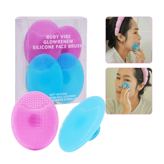 RUBY VIBE CO GlowRenew Silicone Face Brush Set, 4-Pack Soft Silicone Facial Cleansing & Exfoliating Face Scrubber