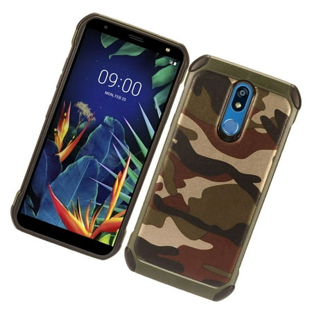 LG K40 Phone Case Hybrid Armor Protective Multi Layered Durable Shockproof Slim Fit 2-Piece Rugged Rubber TPU + Hard Back Plate Cover Case Camouflage Green Camo for LG K40 [2019