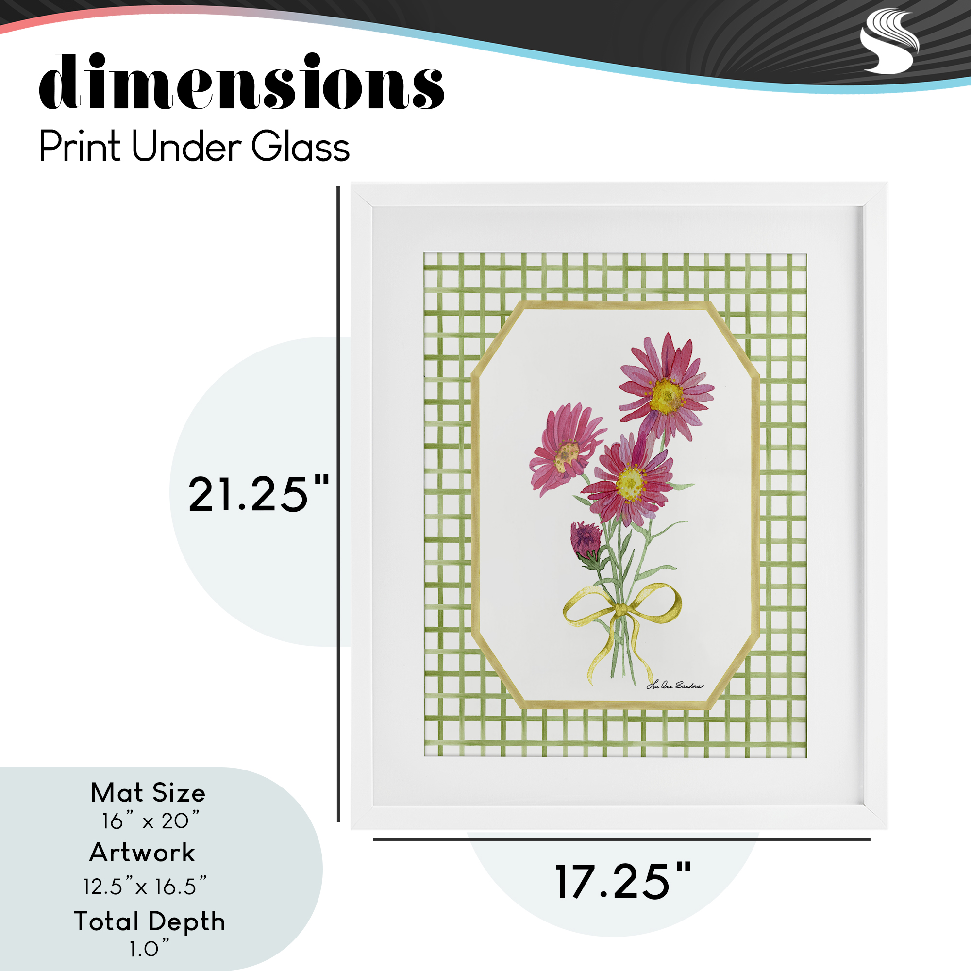 Botanical Story on Gingham White Framed Print Under Glass, design by Lee Ann Sanders
