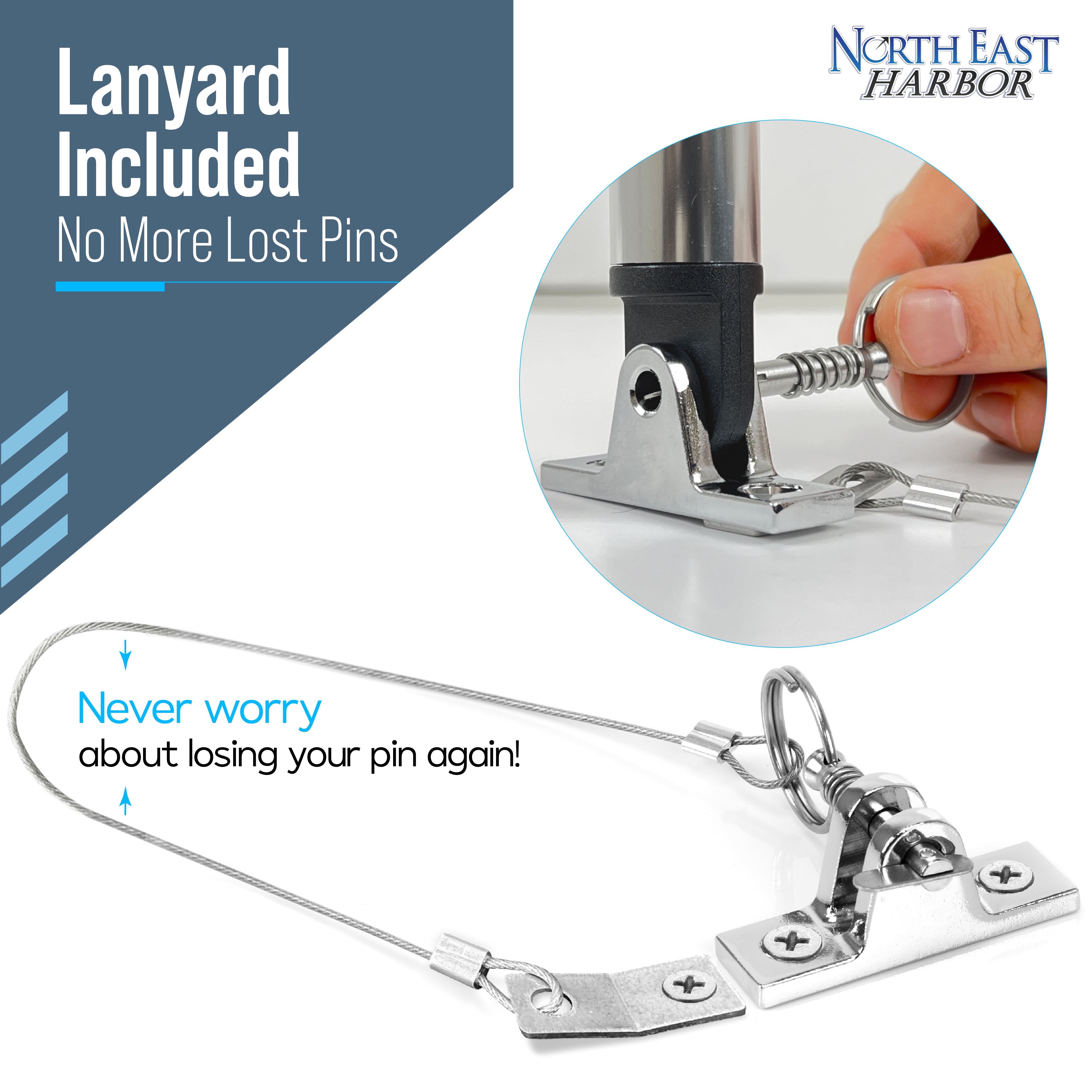 KNOX Quick Release Pin for Bimini Top Boats 0.25" Diameter w/Drop Cam & Spring, Never Rust Stainless Steel Bimini Top Deck Hardware for Boat Bimini Deck Hinge Lock Pin, Lanyard Prevents Loss 6-Pack