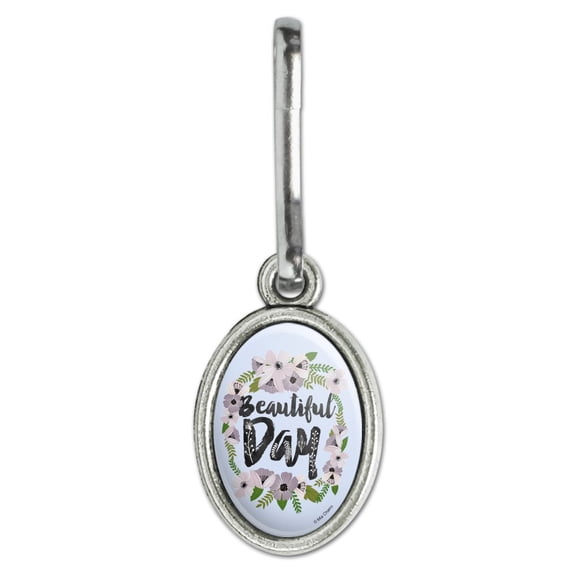 Beautiful Day Flowers Wedding Bridal Shower Antiqued Oval Charm Clothes Purse Suitcase Backpack Zipper Pull Aid