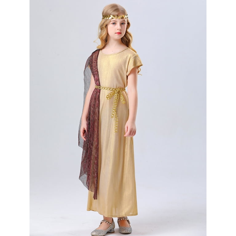 Fall Dresses,Greek Costume Kids Toga Roman Goddess Athena Children  Halloween Cosplay Grecian Dress Up Outfit Set,Flower Girl Dress(Color:Gold,Size:6-7  Years) - Walmart.com