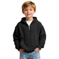 thumbnail image 2 of GiLiling Kids Waffle Hoodie - Boys Girls Solid Color Quarter Zip Long Sleeve Drawstring Hooded Sweatshirt with Pocket (Black, 16-17 Years), 2 of 9
