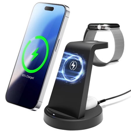Wireless Charger for iPhone 17 16 15 14 13 12 3 in 1 Charging Station for Airpods 4 3 2 Watch Charger for Apple Watch Series Charger Station Black