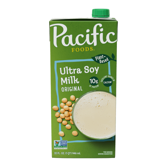 Pack of 12, Pacific Foods Ultra Soy Original Plant-Based Beverage, 10g Protein Soymilk, 32 fl oz