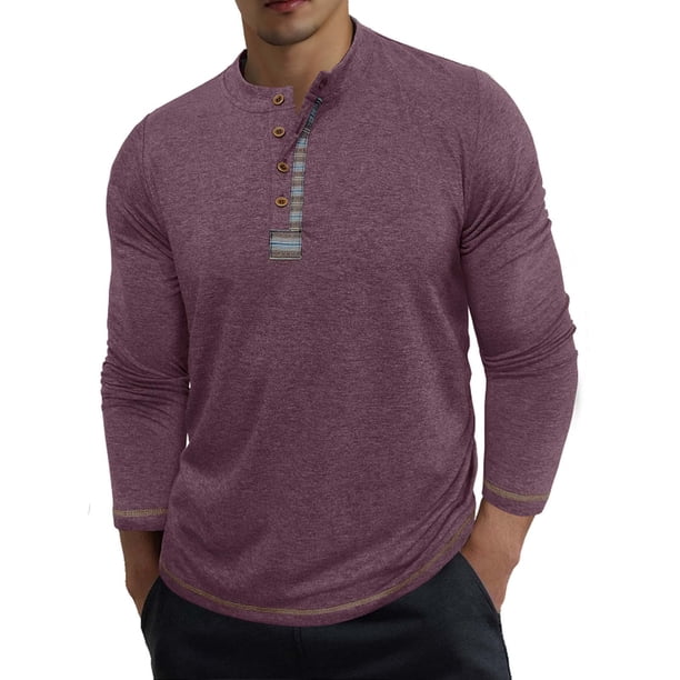 pstuiky Camisas de manga larga abrigadas para hombre, Blusas informales de manga larga con cuello redondo y cuadros para hombre, finas y transpirables camisetas de hombre xl