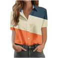 thumbnail image 2 of Lydiaunistar Blouse Chemise à Manches Courtes Imprimée pour Femmes Grande Taille Printemps avec Poche, Légère Confortable Mode Été Décontractée Polyester Orange, 2 of 3
