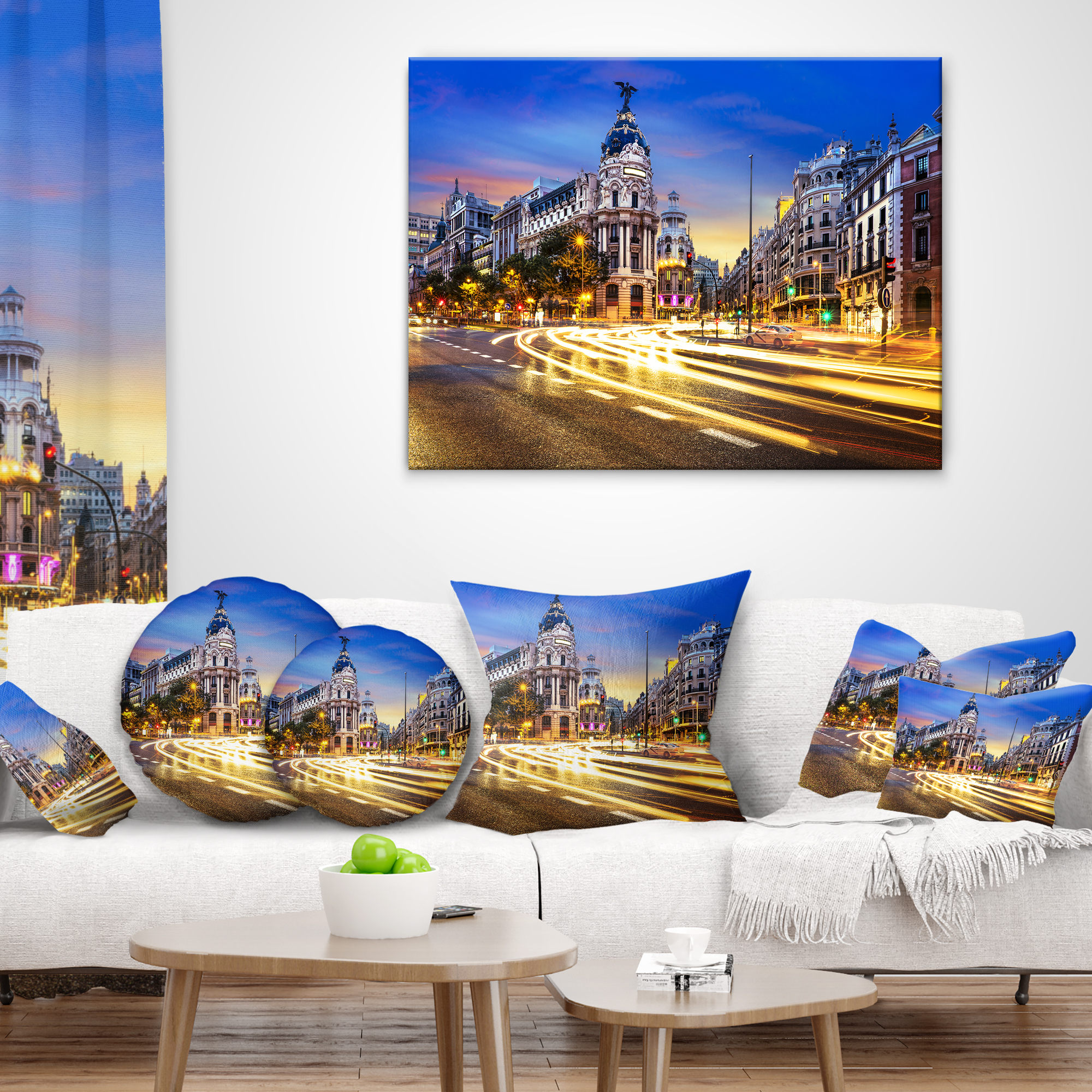 Designart Madrid City Center - Cityscape Photography Throw Pillow - 16x16