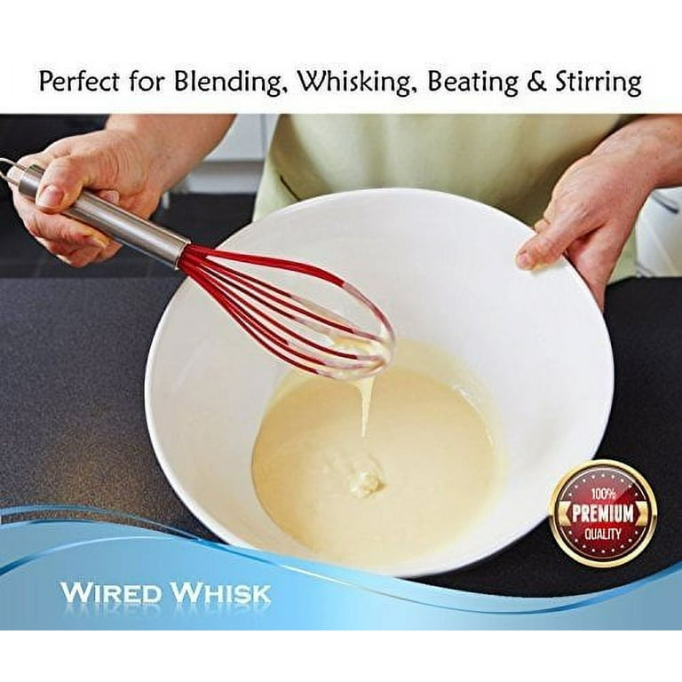 Hotbest 3pcs Whisks Set Stainless Steel 6 Wire Whisks 8 10 12- Sturdy for Cooking & Baking - Kitchen Utensil Wisk for Blending, Stirring, Whisking
