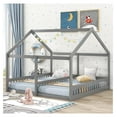 Double House Beds, Montessori Bed Size Floor Bed with Rails and Roof