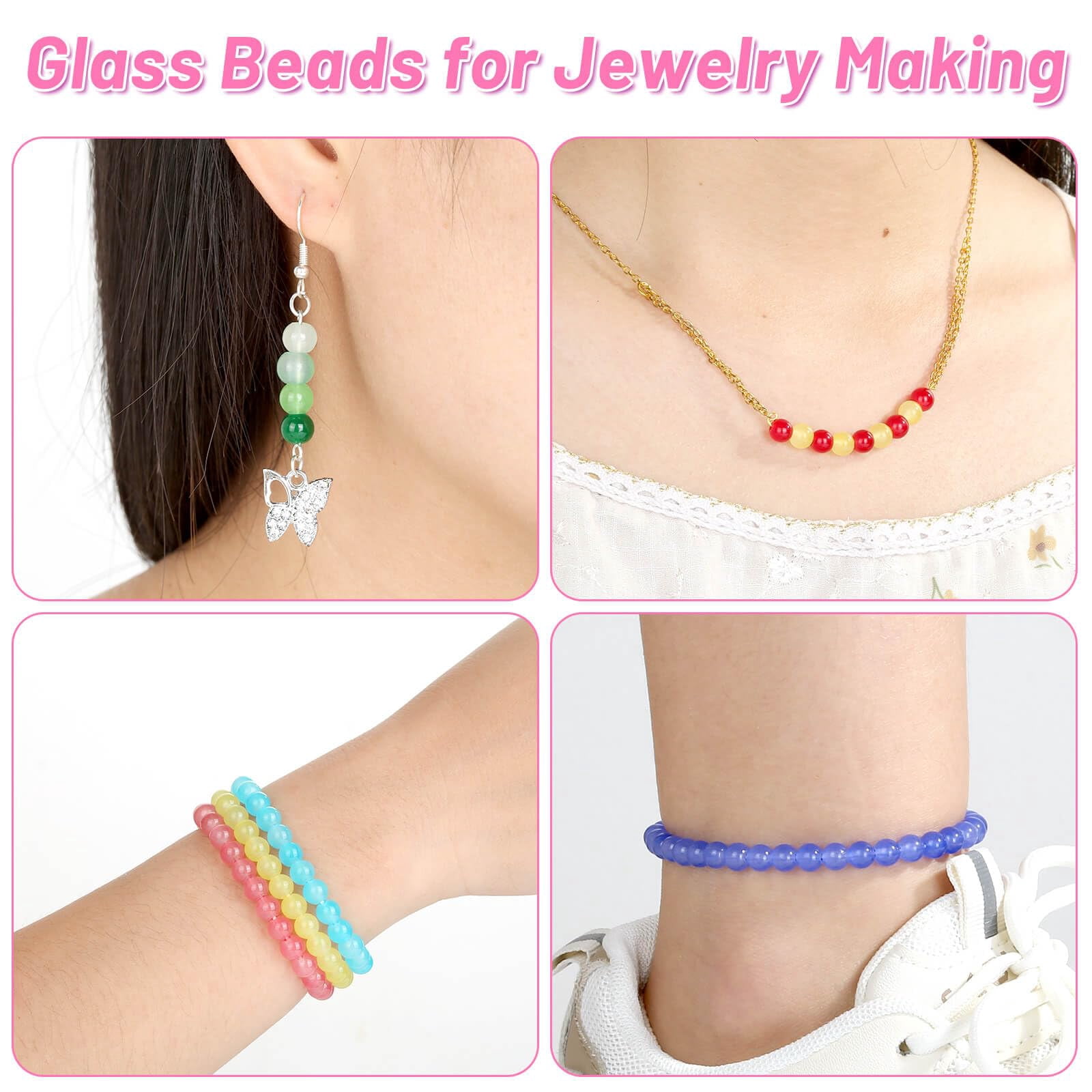 1400 Pieces 6mm Round Glass Beads for Jewelry Making, 28 Colors Crystal Beads for Bracelets Jewelry Making and DIY Crafts