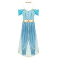 thumbnail image 4 of TiaoBug Women's Belly Dance Costume Halloween Arabian Princess Cospaly Outfits Sequin Romper With Choker Collar Blue S, 4 of 6