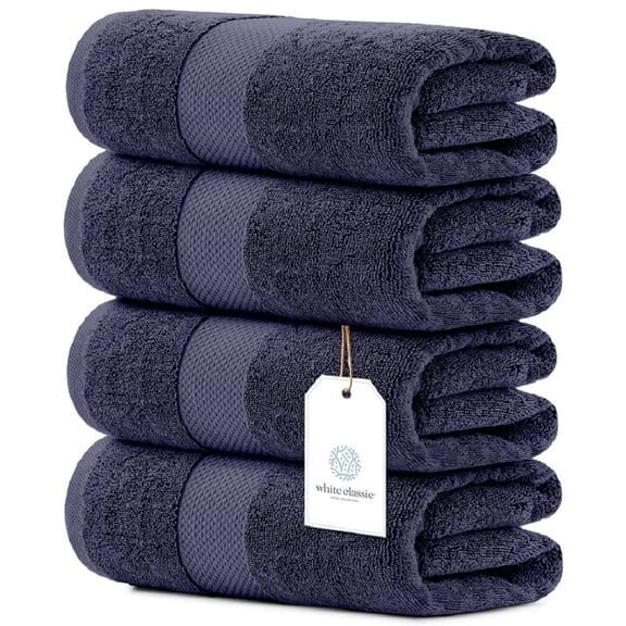 White Classic Hotel Collection 700 Gsm Turkish Cotton Bath Towels, Bathroom Towels Set, Navy Blue, 27 x 54, 4 Pack