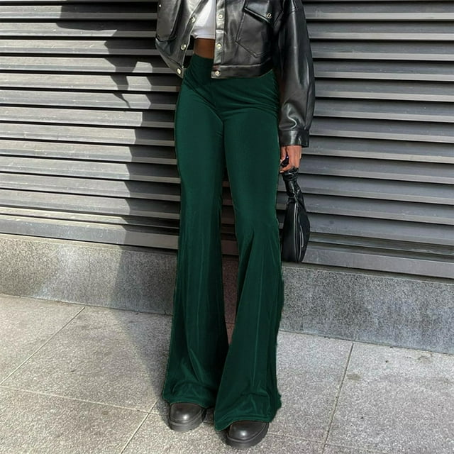 Ladies Bodycon Pants Slight Flare Leg Elastic High Waist Casual Style Daily Suit