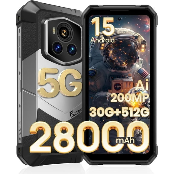 FOSSIBOT Rugged Phone F107 Pro Unlocked 5G, 30GB 512GB/2TB Rugged Smartphone, 6.95''FHD  120Hz Display, 28000mAh Android 15 Starlight Night Vision NFC