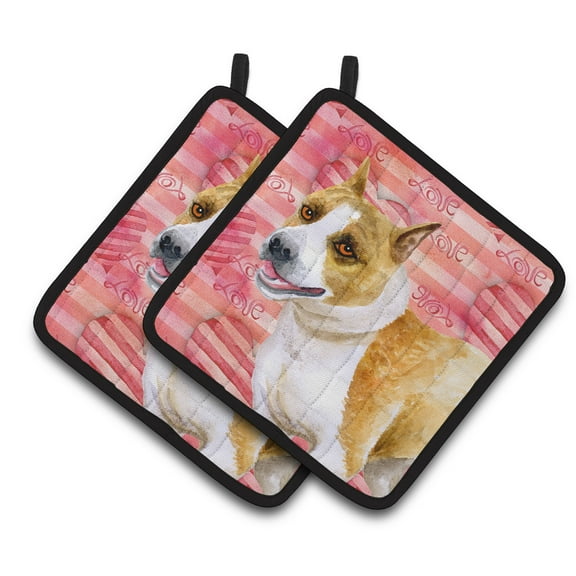 Caroline's Treasures American Staffordshire Love Pair of Pot Holders