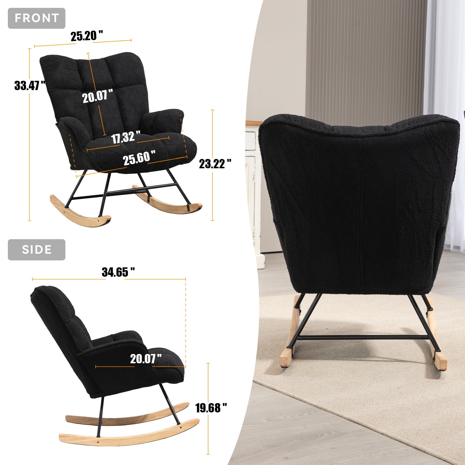 SAETSFEG Nursery Rocking Chair Teddy, High Backrest, Comfortable Stylish for Living Rooms, Bedrooms