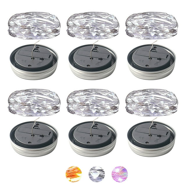 Langgg 6 Pieces Jar Cap Light Strings Solar Power LED String Lights Waterproof Hanging Garden Decoration Lamps, White