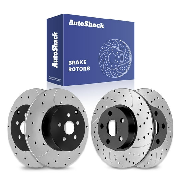 AutoShack Front Vented & Rear Solid Drilled & Slotted E-Coated Brake Rotors 4-PC Set Replacement for 2005-2010 Scion tC 2003-2007 Toyota Matrix 2000-2005 Toyota Celica ShadowGuard
