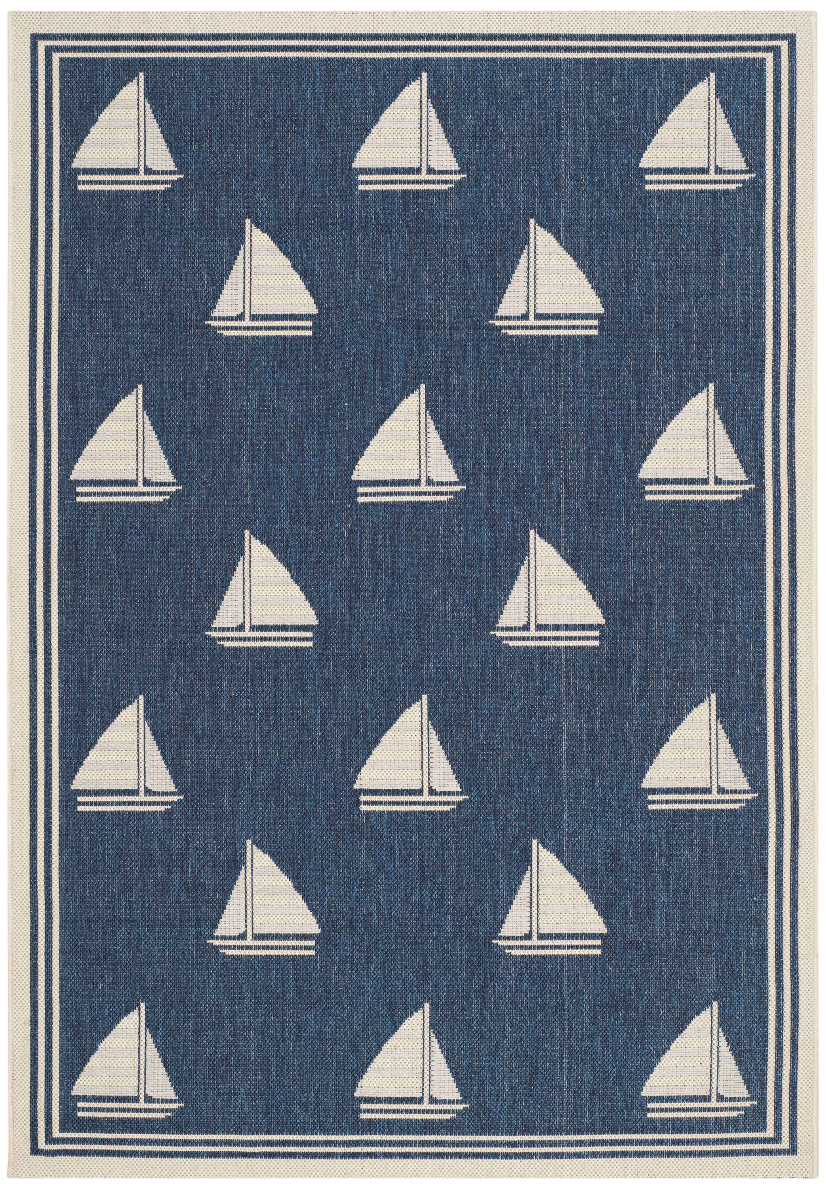 Safavieh Courtyard Ainsley Sailboat Indoor/Outdoor Area Rug, Navy/Beige, 4' x 5'7"
