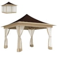 thumbnail image 2 of Outsunny 12 x 12 ft. Pop Up Canopy Tent with Mesh Netting, Height Adjustable, UPF50+ Instant Sun Shelter, Brown, 2 of 9