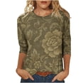 thumbnail image 2 of YFNNUP Plus Size 3/4 Sleeve Shirt for Womens Print Crew Neck Tops Casual Loose Fit T Shirts Breathable Vacation Blouse Green XXXXL, 2 of 6
