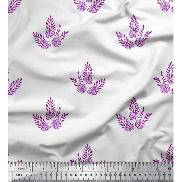 Soimoi Poly Georgette Fabric Leaves & Floral Block Print Fabric by The Yard 42 Inch Wide
