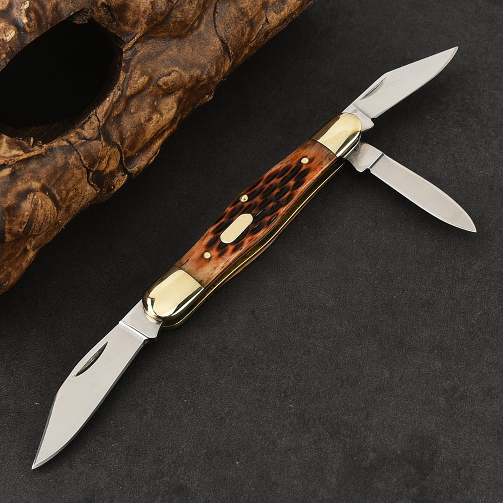 3-Blade Cow Bone Outdoor Folding Knife - Ideal for Camping & Emergencies
