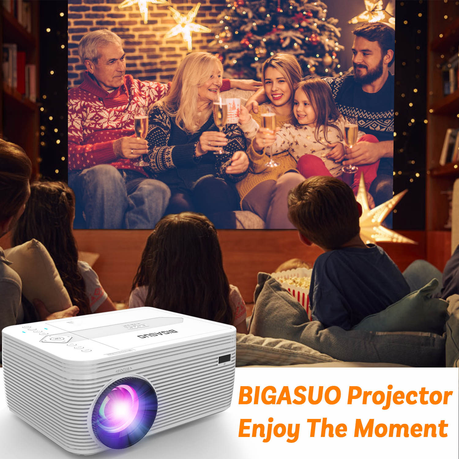 BIGASUO Projector Native 720P, Portable Support 1080P Projector with 55000 Hours Lamp Life, Built in DVD Player, Ideal for Home Theater - image 3 of 6
