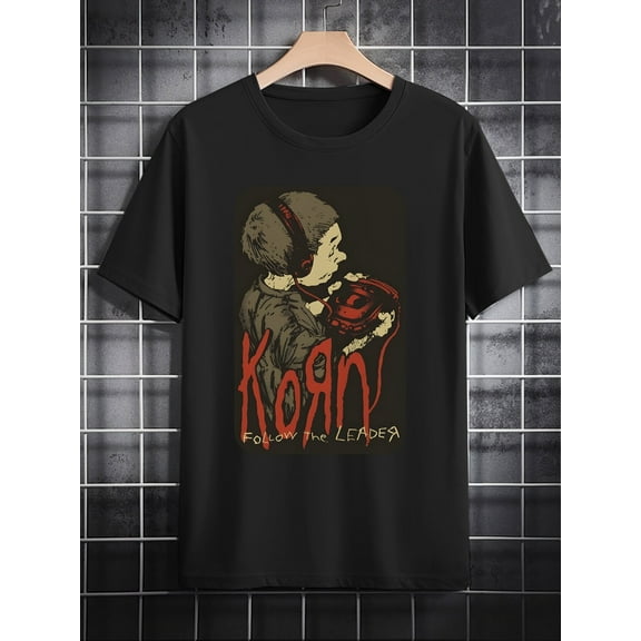 Men's Casual Crew Neck T-Shirt with Köden Print – Black Graphic Tee Featuring Childhood Rockstar Design, Perfect Gift for Music Lovers, Summer Essential, Band T Shirts