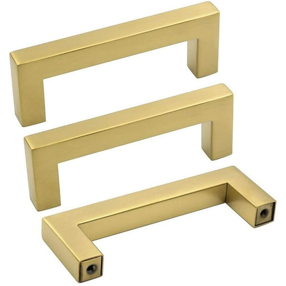 Brushed Brass Cabinet Handles Drawer Pulls and Knobs 5 Pack - LSJ12GD76 Stainless Steel 3 in Bar Handle Knob Pull Fine-Brushed Satin Gold Furniture Hardware