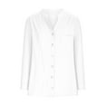 thumbnail image 4 of Hfnxid Womens Button Down Shirts Plus Size Cotton Linen Shirt Roll Up Long Sleeve Tops V Neck Casual Loose Fit Blouses with Pocket, 4 of 6