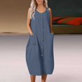 thumbnail image 5 of Vestido de verano sin mangas para mujer, vestido holgado, cómodo, informal, Vintage, sólido, con cuello redondo, bolsillos y botones, novedad de 2023, 5 of 5