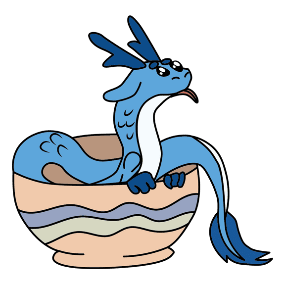 Cute Little Ancient Dragon in a Bowl from Chinese History Artwork Vinyl Wall Decal - Unique Mythical Blue Beast Creatures from Medieval Times Art for Kid's Bedroom Wall Decoration - 28" x 22"