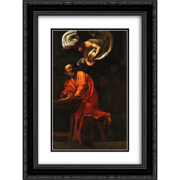 Caravaggio 2x Matted 18x24 Black Ornate Framed Art Print 'Inspiration of Saint Matthew'