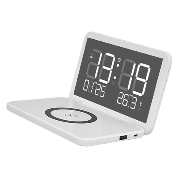 Despertador con carga inalámbrica tipo C, atenuación de 12/24 h para mesita de noche blanco